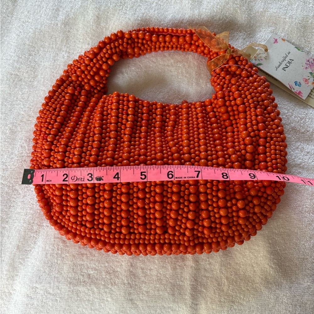 Orange Beaded Shoulder Top Handle Bag Purse Viral Tik Tok Made in India NWT - Picture 3 of 6